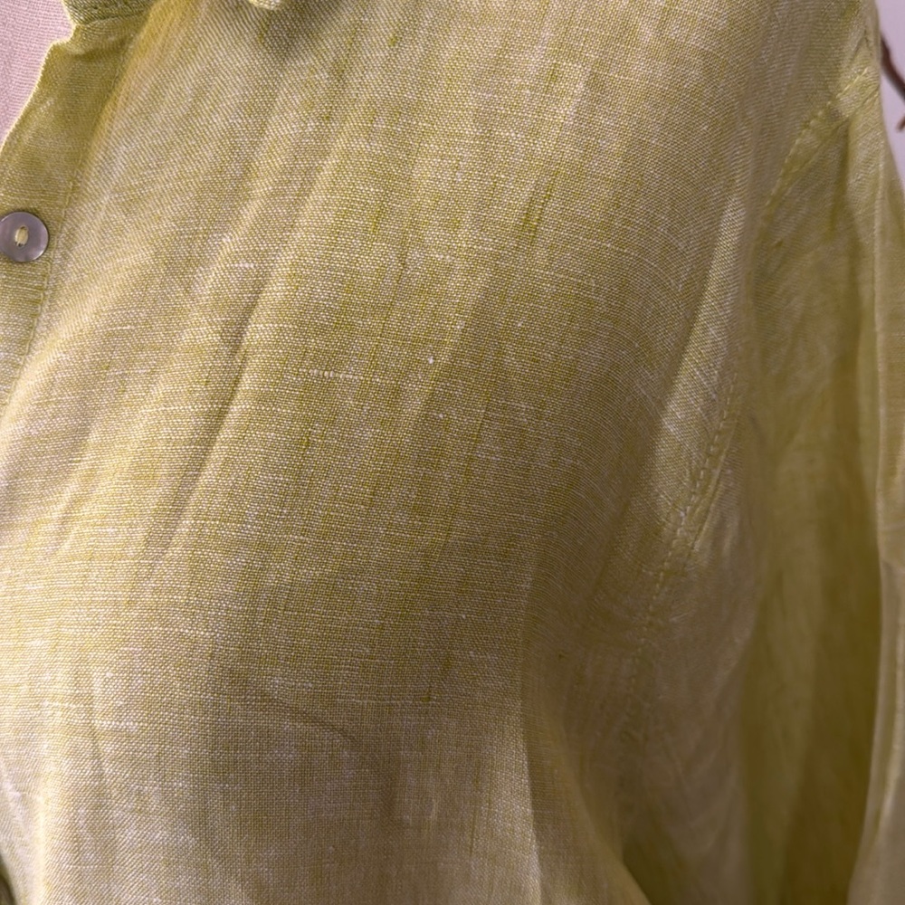 Tahari Linen long sleeve button down tunic in lime green - Picture 3 of 7